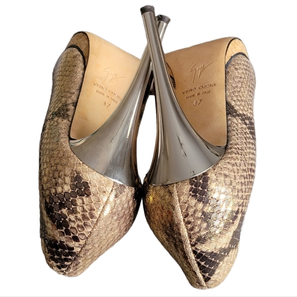 GUISEPPE Zanotti Peep-toe Pump Gold Snake Cork Platform Mirror Heels - Picture 2 of 9